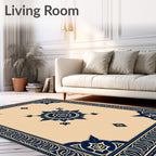 Elegant Navy Blue Medallion Border Rug