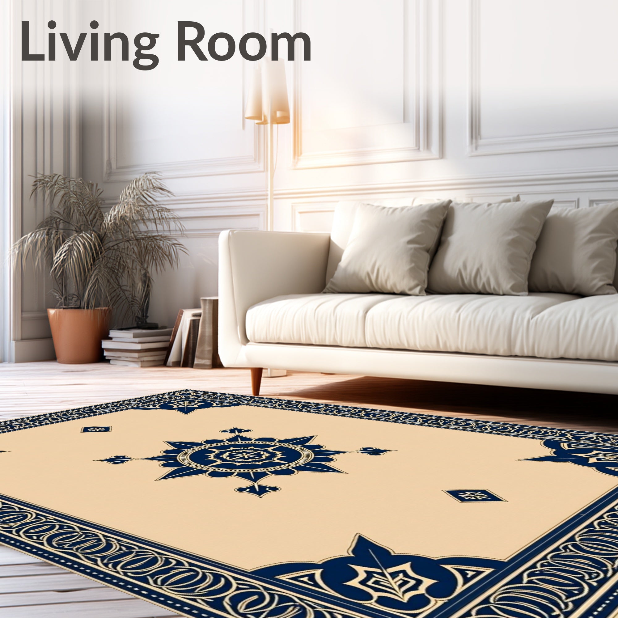 Elegant Navy Blue Medallion Border Rug