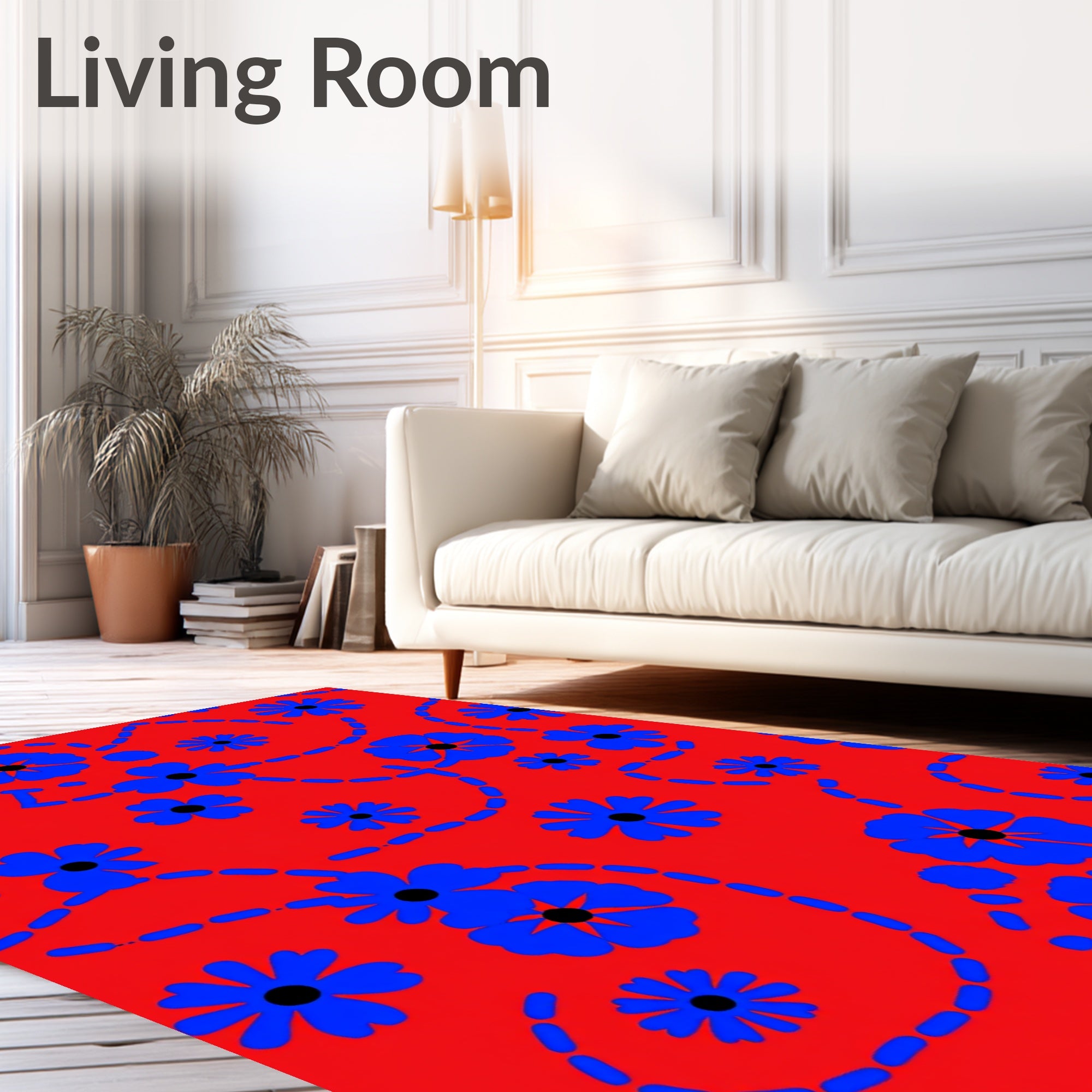 Vibrant Blue Floral Trails Rug