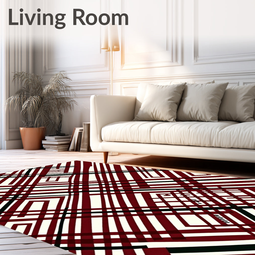 Crimson Black Geometric Intersecting Lines Rug
