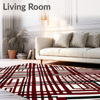 Crimson Black Geometric Intersecting Lines Rug