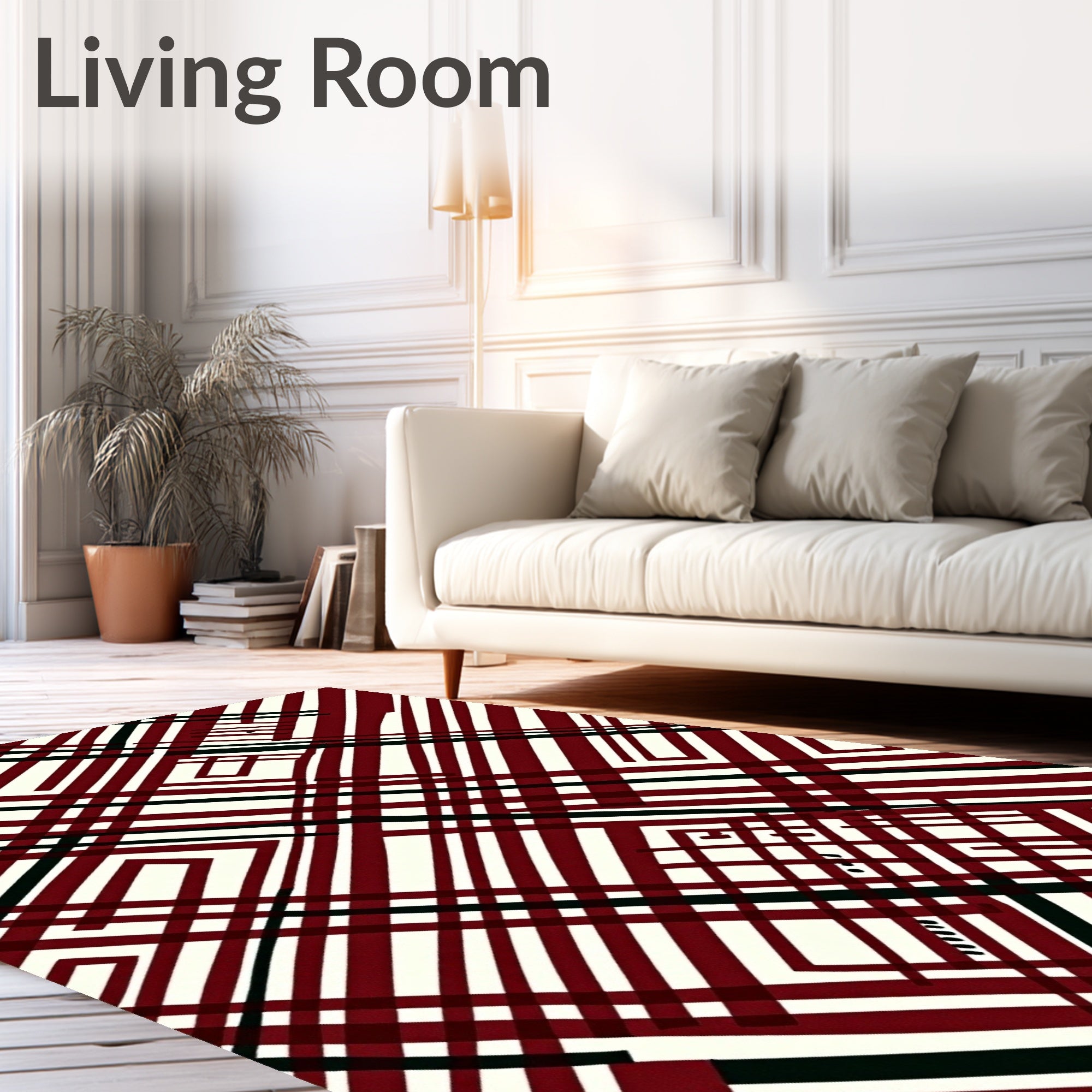 Crimson Black Geometric Intersecting Lines Rug