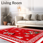 Festive Red Santa Sleigh Snowflakes Rug