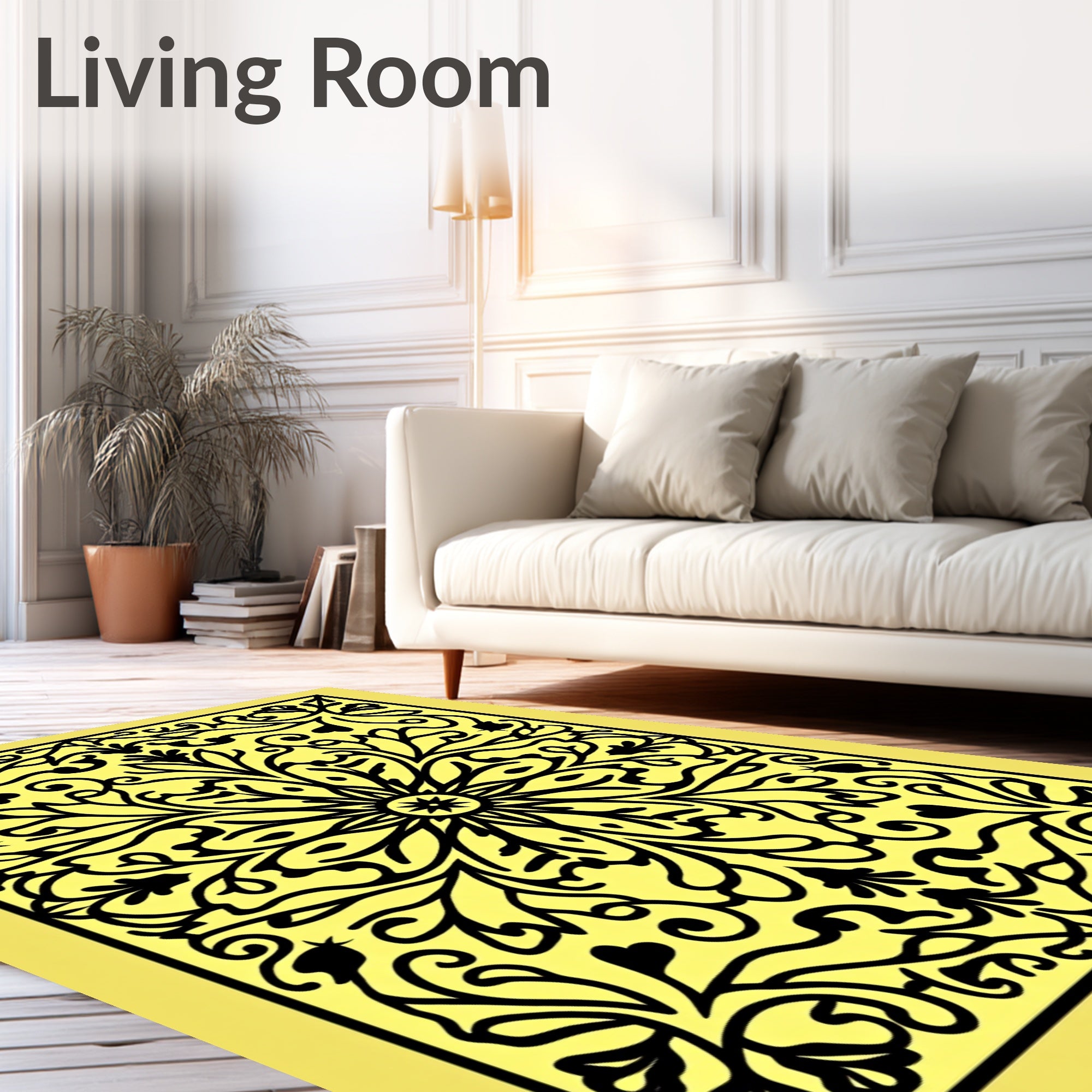 Radiant Yellow Floral Mandala Rug
