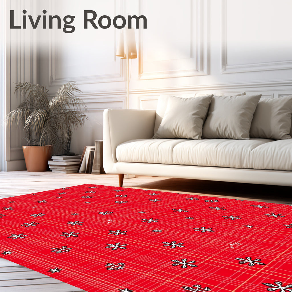 Classic Red Snowflakes Plaid Rug
