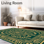 Emerald Gold Floral Medallion Border Rug