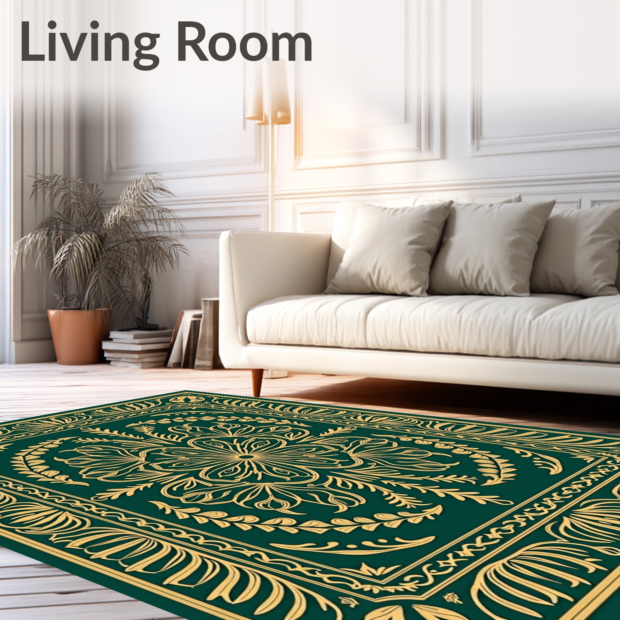 Emerald Gold Floral Medallion Border Rug