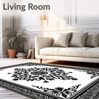 Monochromatic Black and White Medallion Frame Rug