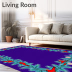 Red Cardinal Evergreen Garland Border Rug
