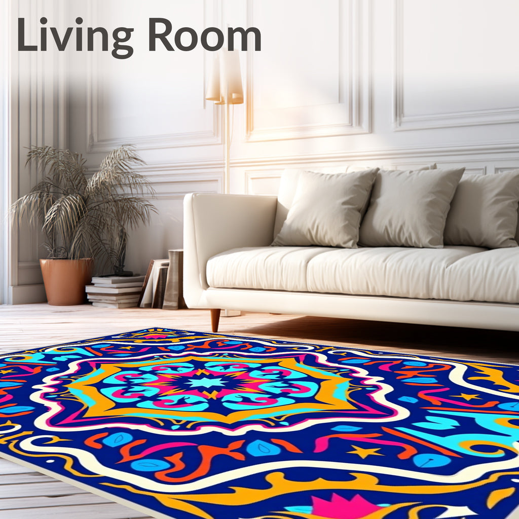 Vibrant Indigo Floral Sunburst Rug