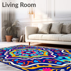 Vibrant Indigo Floral Sunburst Rug
