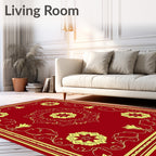 Crimson Yellow Floral Medallion Border Rug