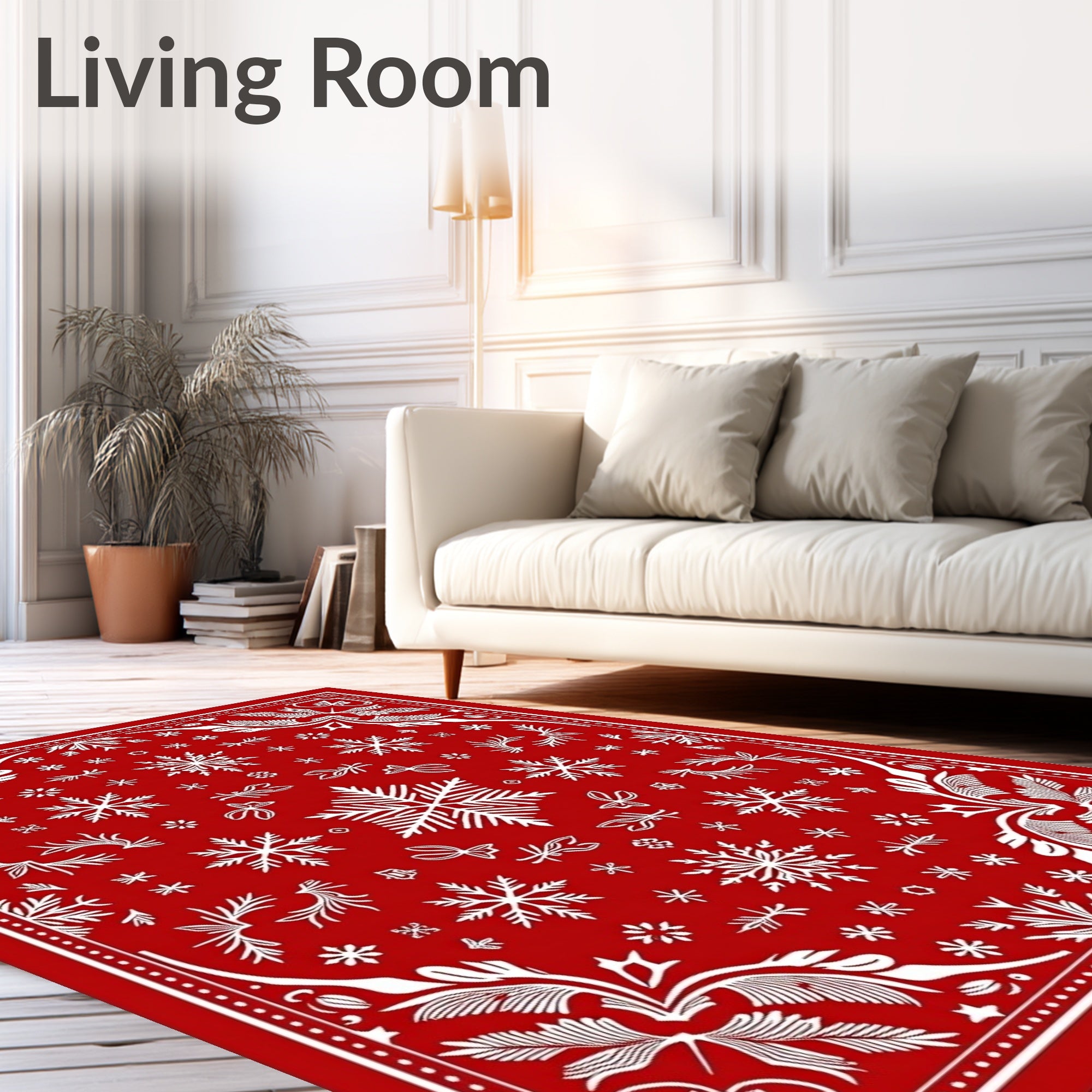Festive Red Snowflake Christmas Scape Rug