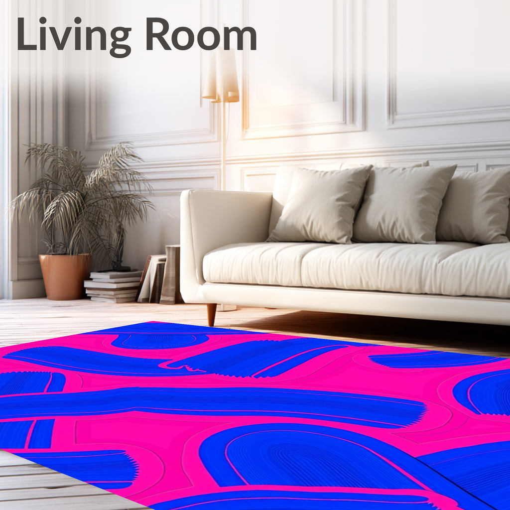 Bold Blue Brushstroke Pink Abstract Rug