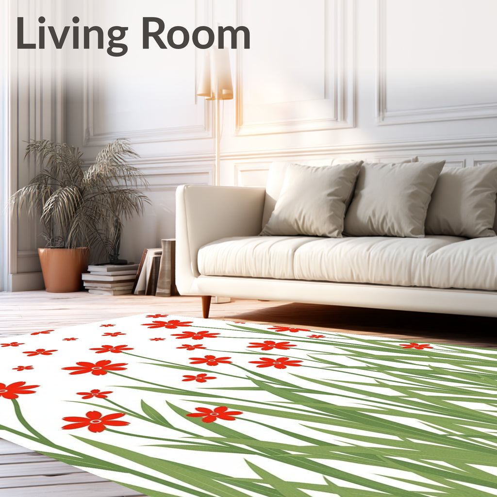 Red Blossoms Garden Scene Rug