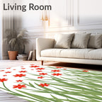 Red Blossoms Garden Scene Rug