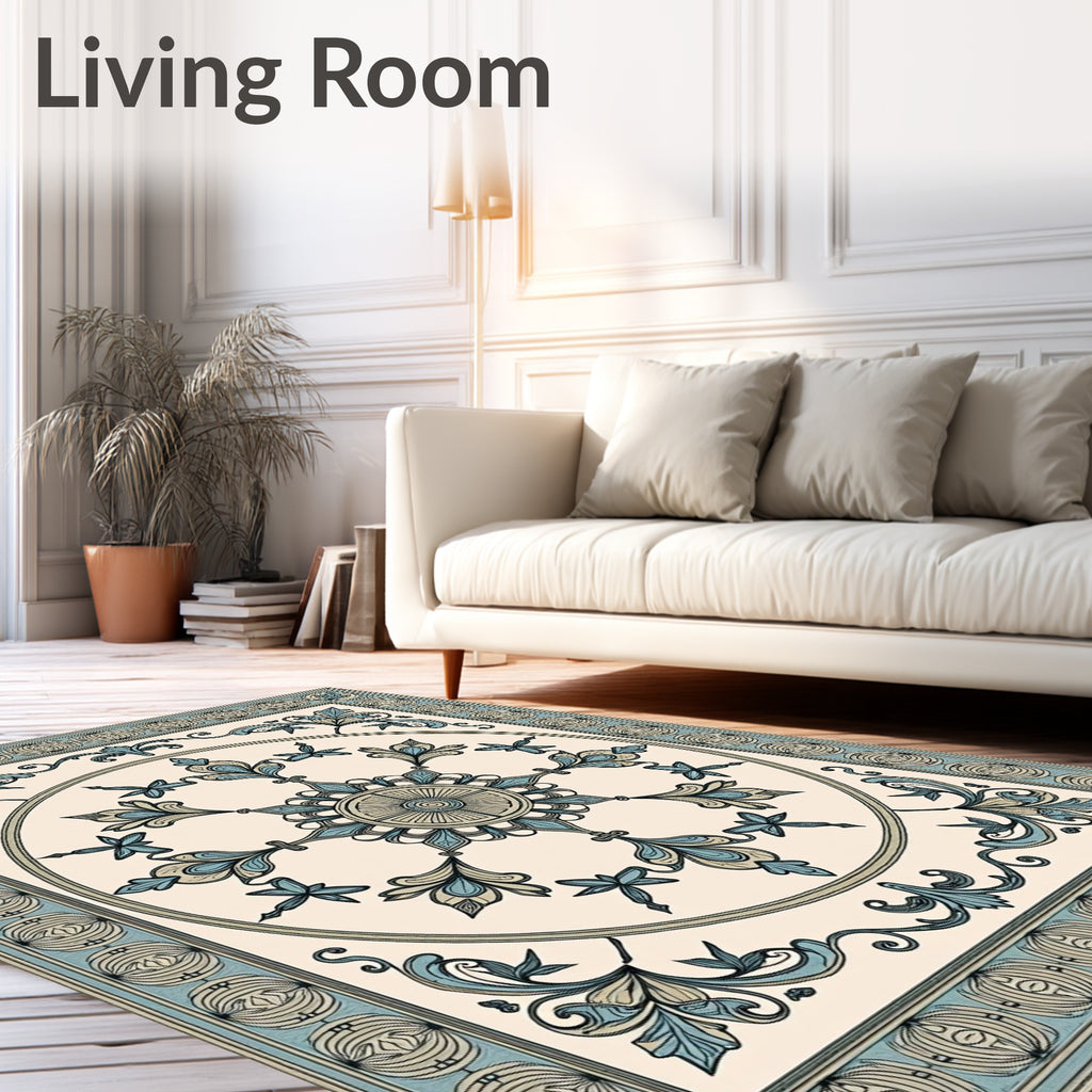 Pale Blue Floral Medallion Centerpiece Rug