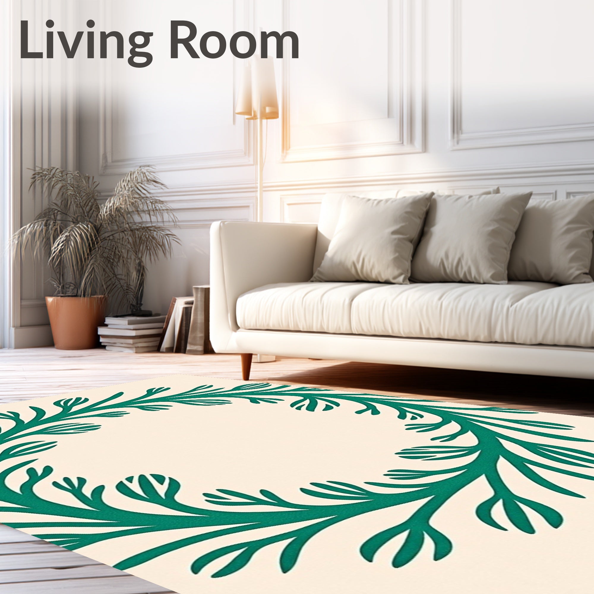 Emerald Green Botanical Wreath Rug