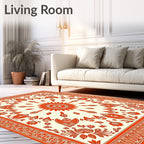 Crimson Floral Sunburst Medallion Ivory Rug