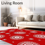 Crimson White Floral Burst Collage Rug