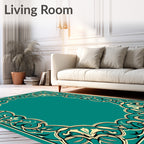 Ornate Teal and Cream Floral Arch Rug