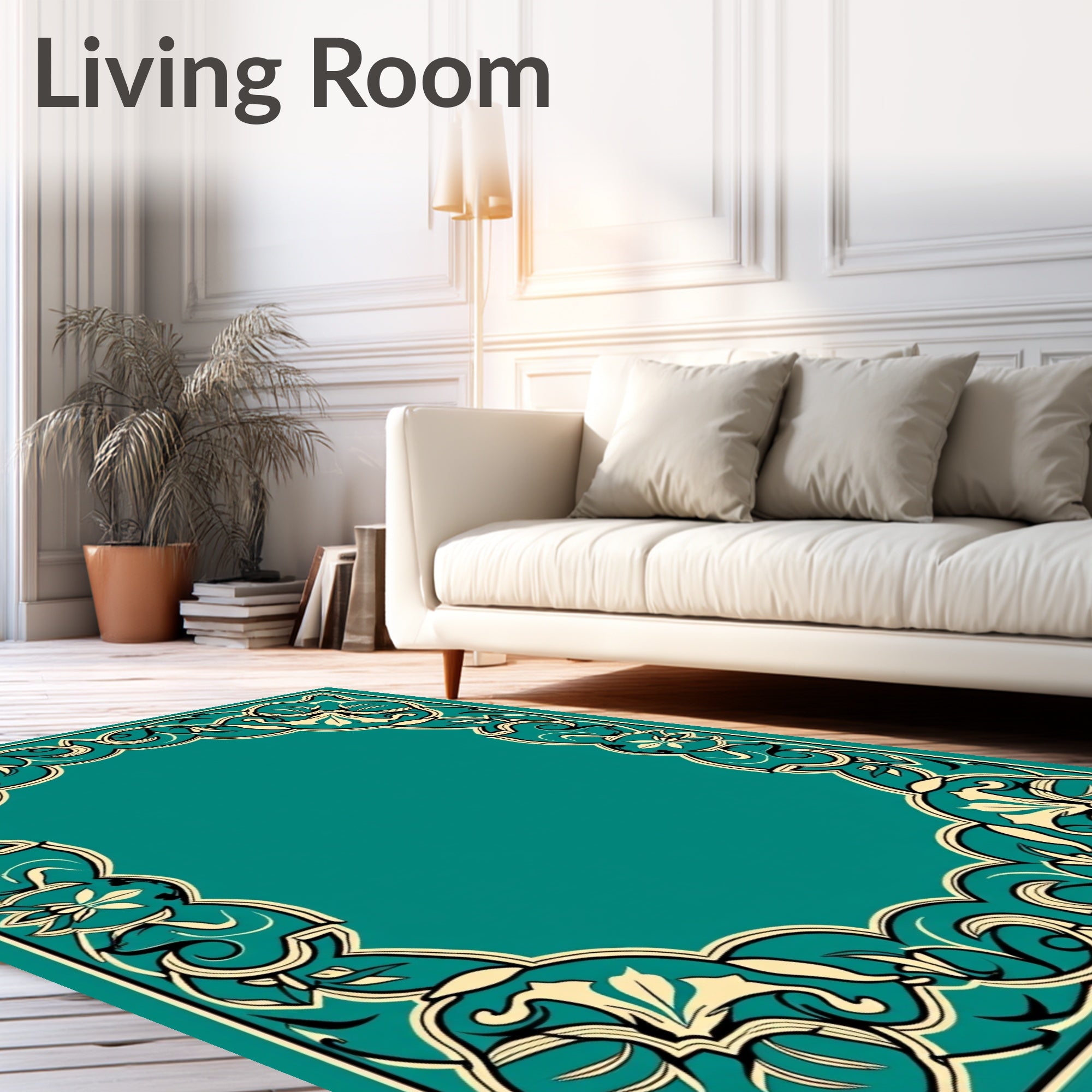 Ornate Teal and Cream Floral Arch Rug