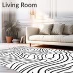 Abstract Black and White Wavy Lines Rug