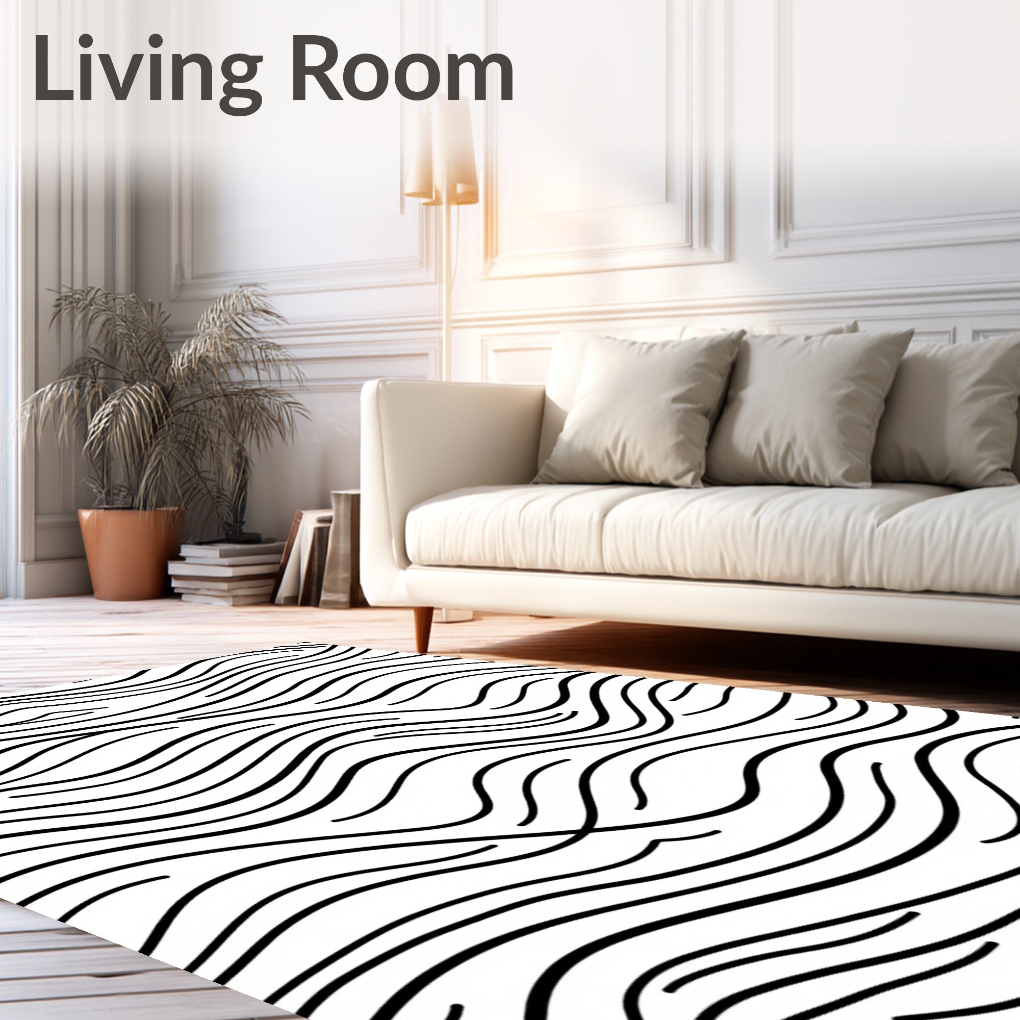Abstract Black and White Wavy Lines Rug