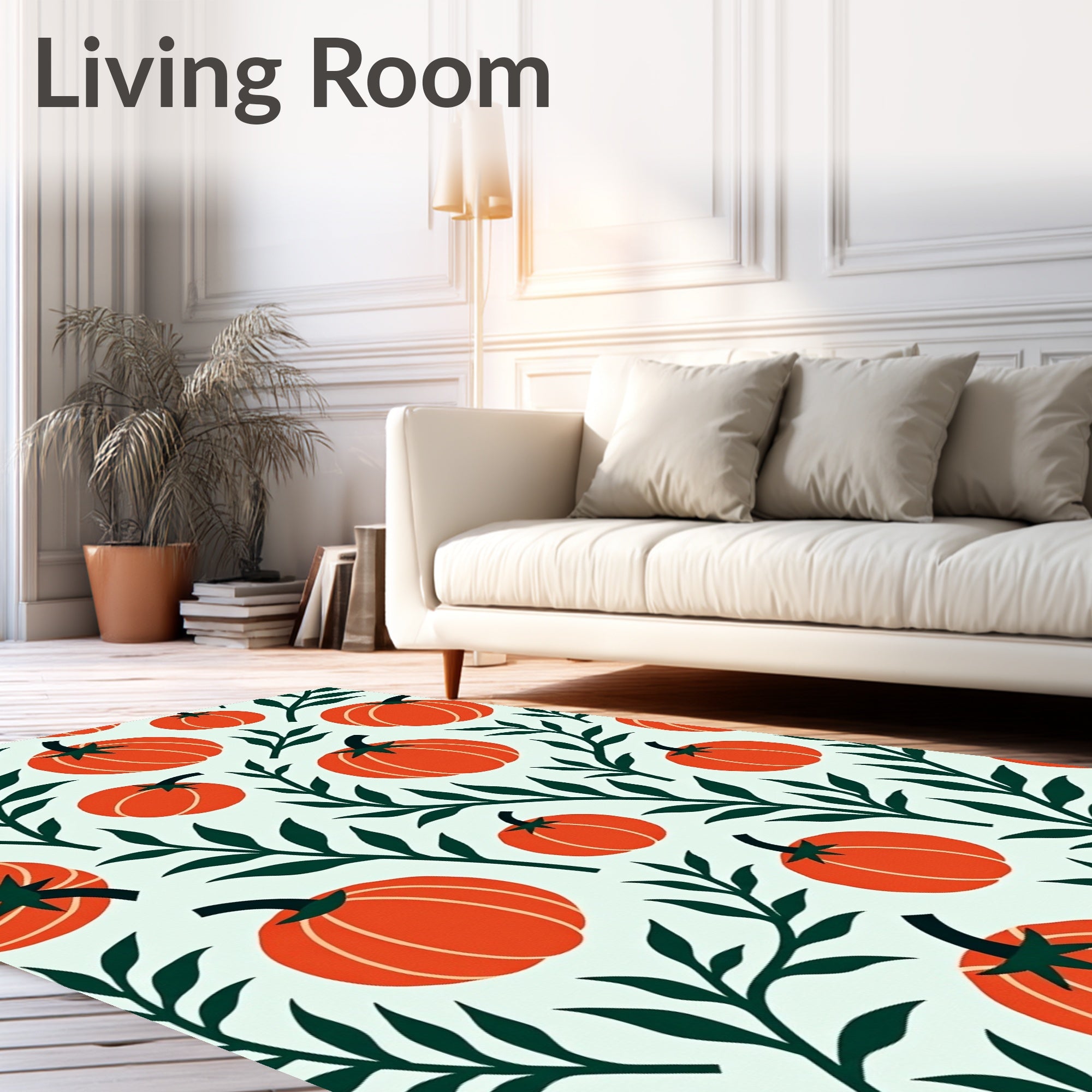 Orange Pumpkin Vine Repeating Pattern Rug