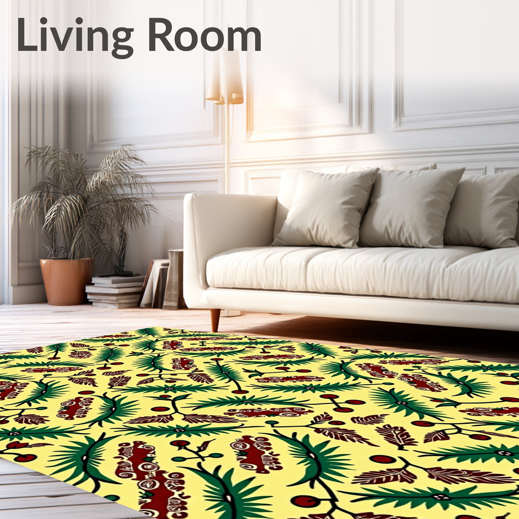 Yellow Crimson Leafy Branch Swirl Rug