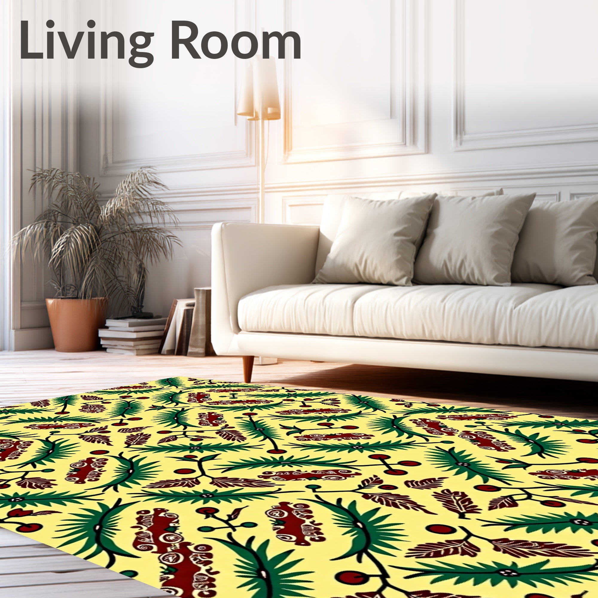 Yellow Crimson Leafy Branch Swirl Rug