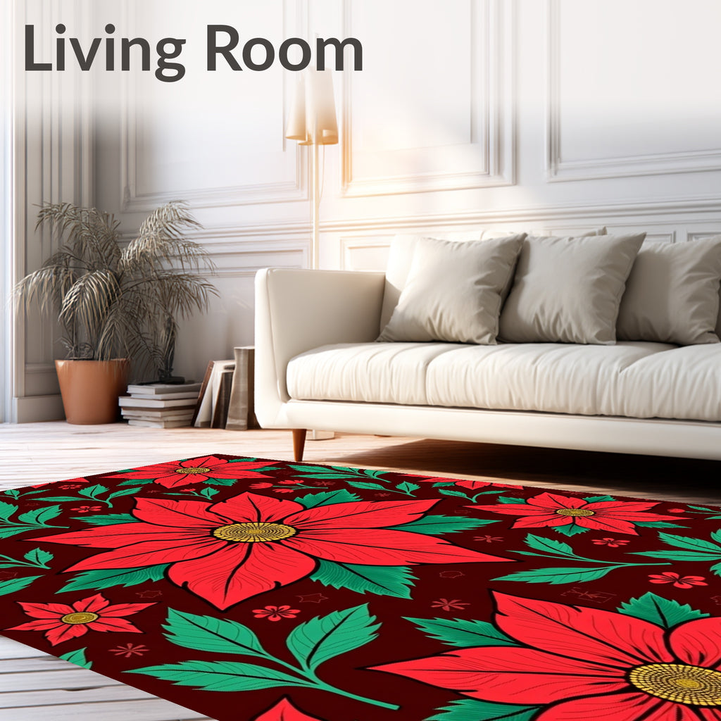 Bold Red Floral Poinsettia Garden Rug