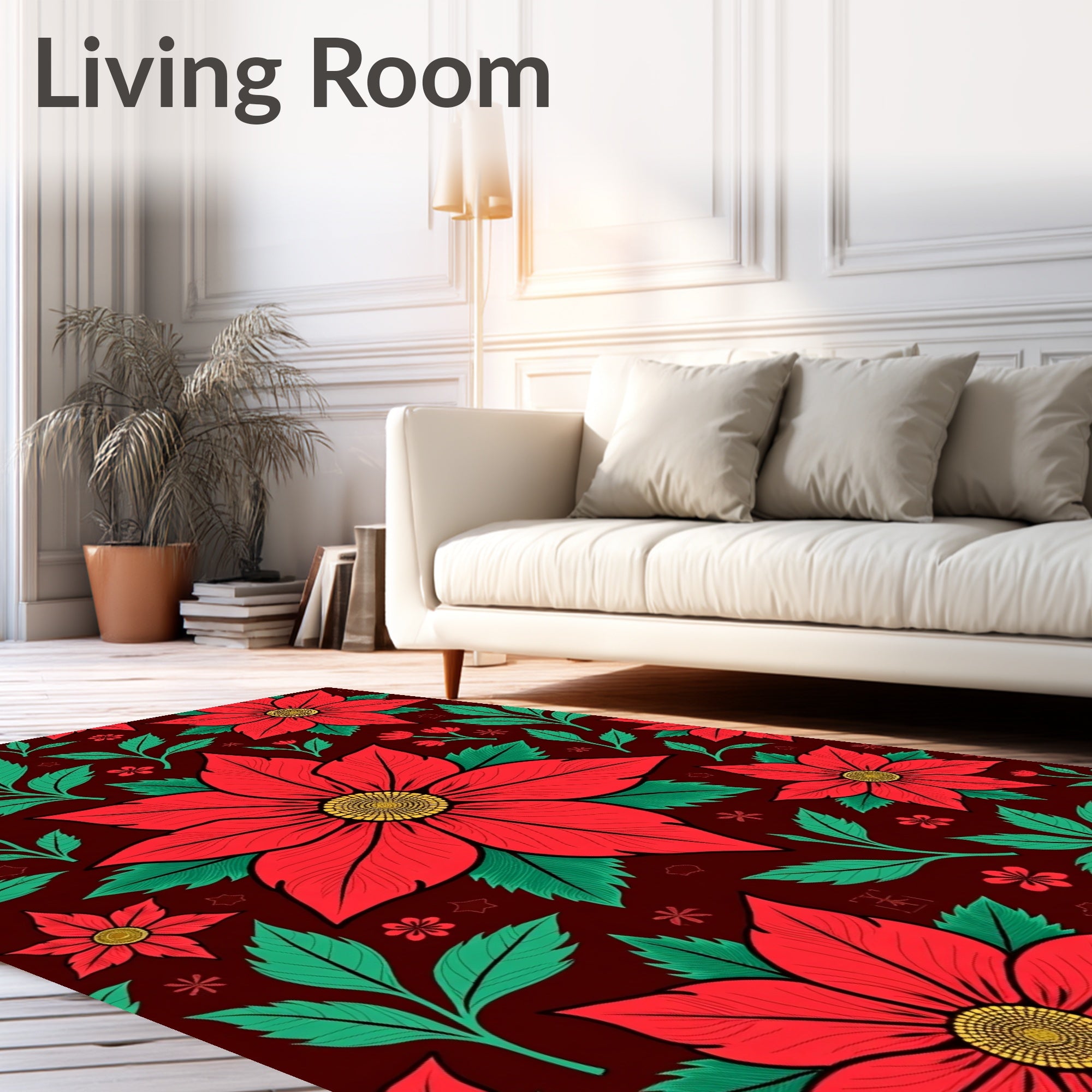 Bold Red Floral Poinsettia Garden Rug