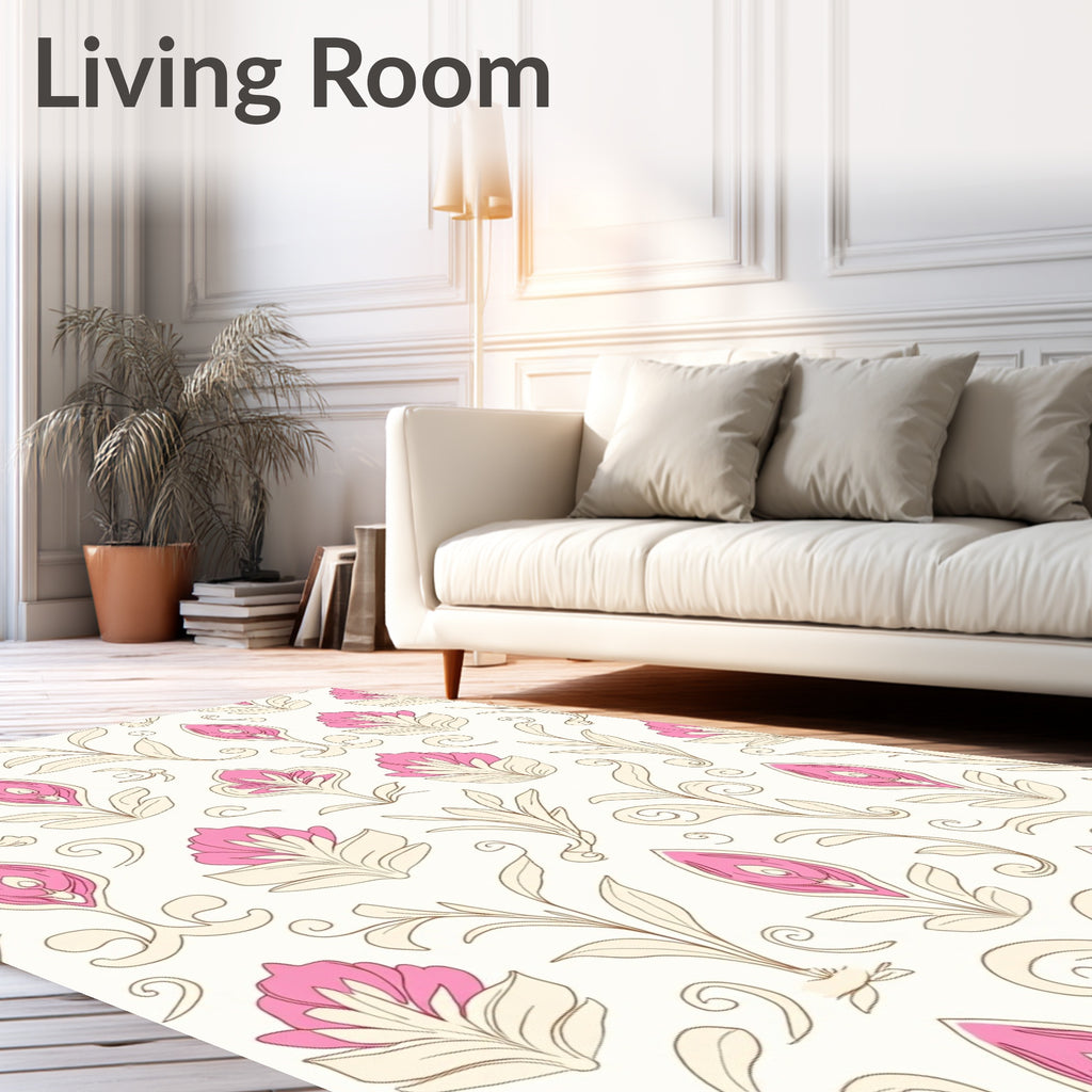 Vintage Pink Floral Cream Botanical Rug