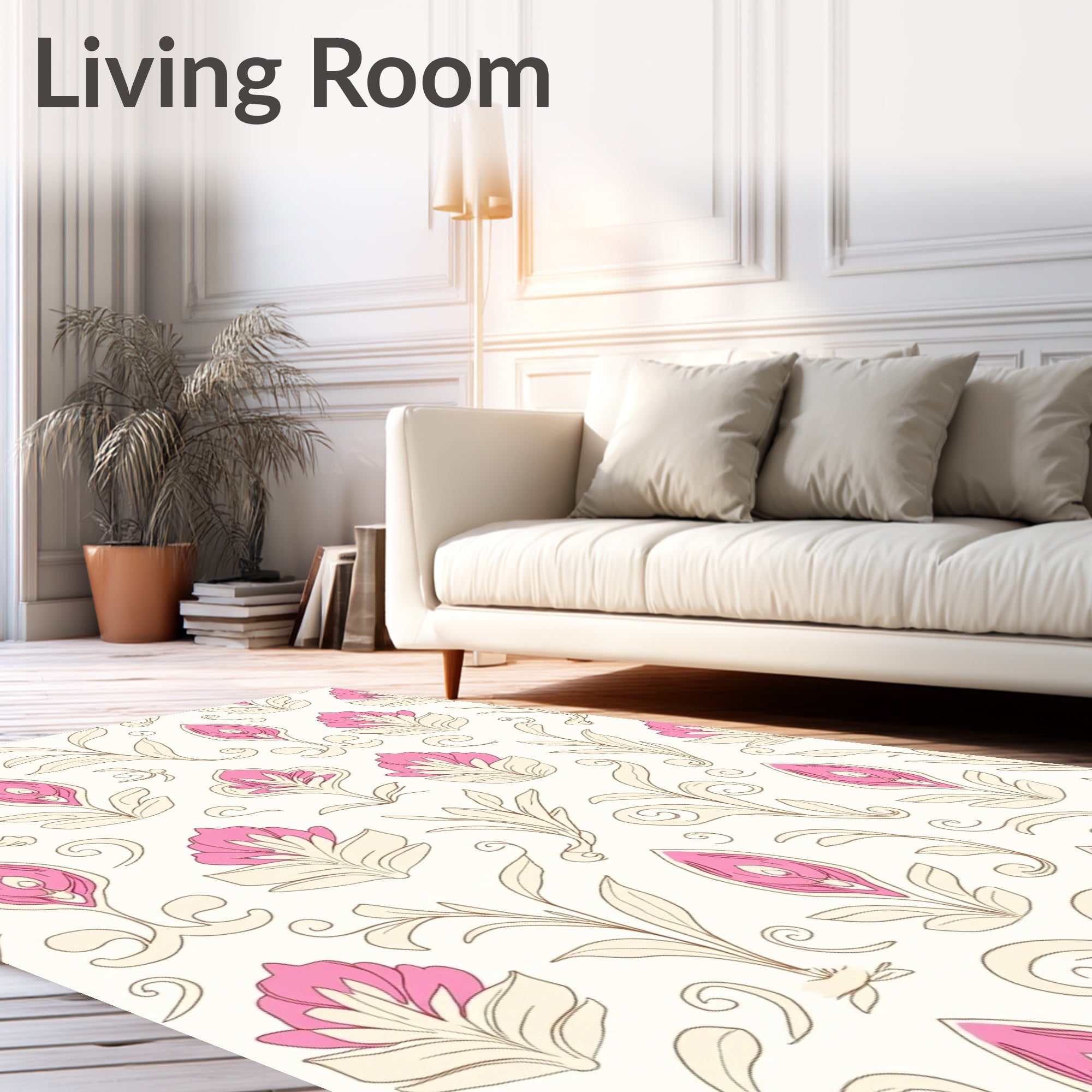 Vintage Pink Floral Cream Botanical Rug