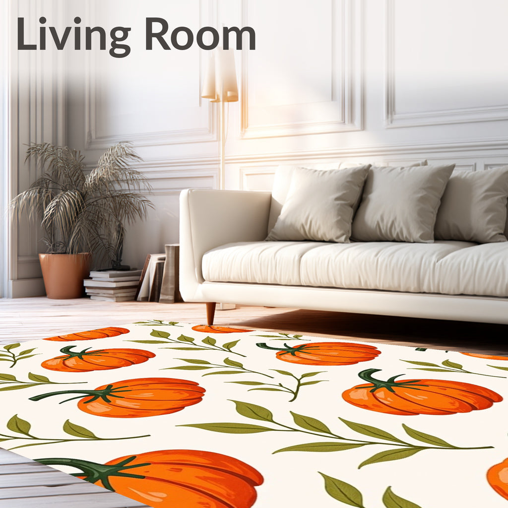 Orange Pumpkin Leaf Illustration Rug