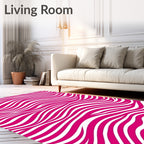 Vibrant Pink White Wavy Stripes Rug