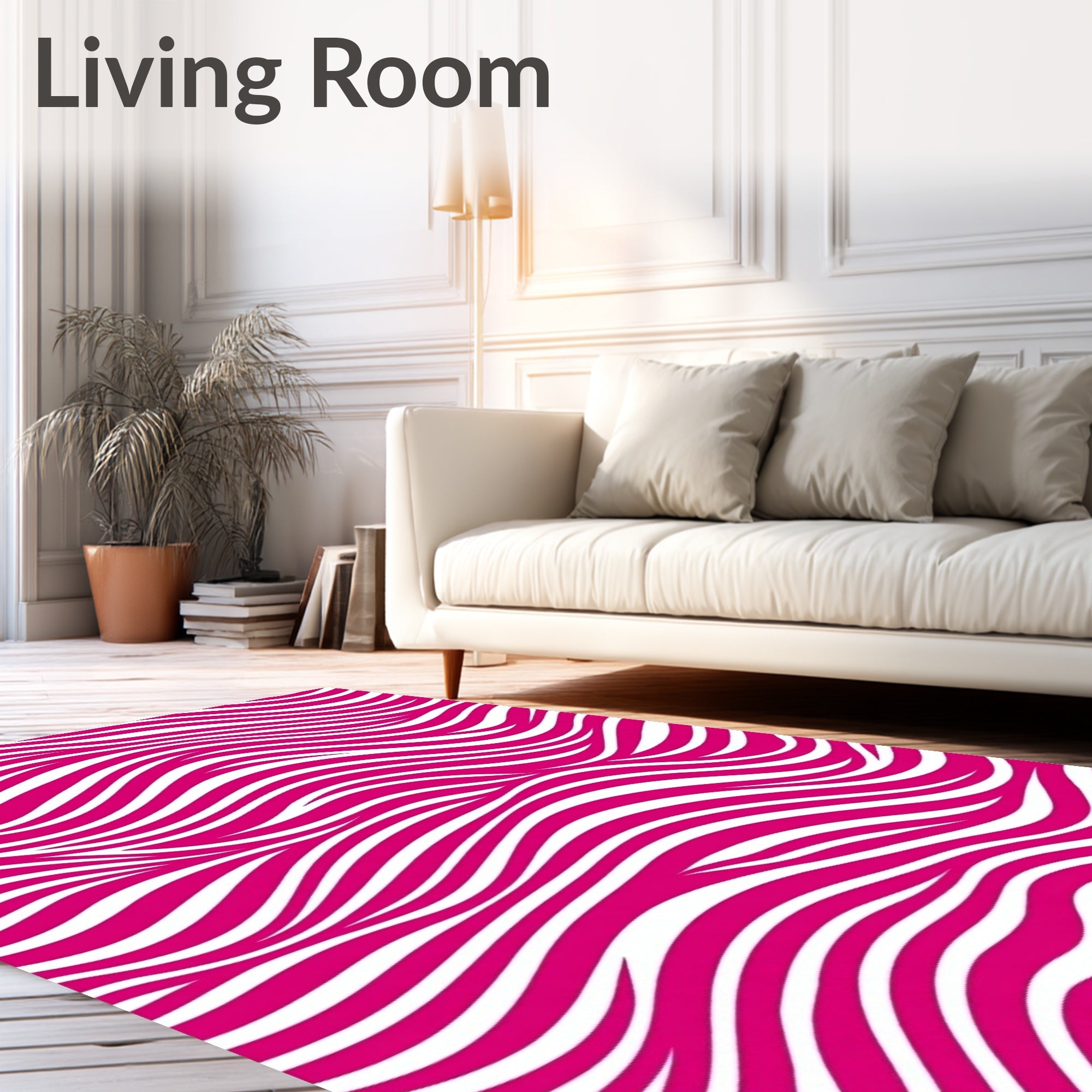 Vibrant Pink White Wavy Stripes Rug