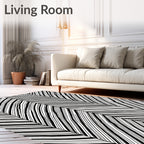 Black White Abstract Herringbone Swirl Rug