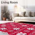 Crimson White Snowflake Blanket Stitch Rug