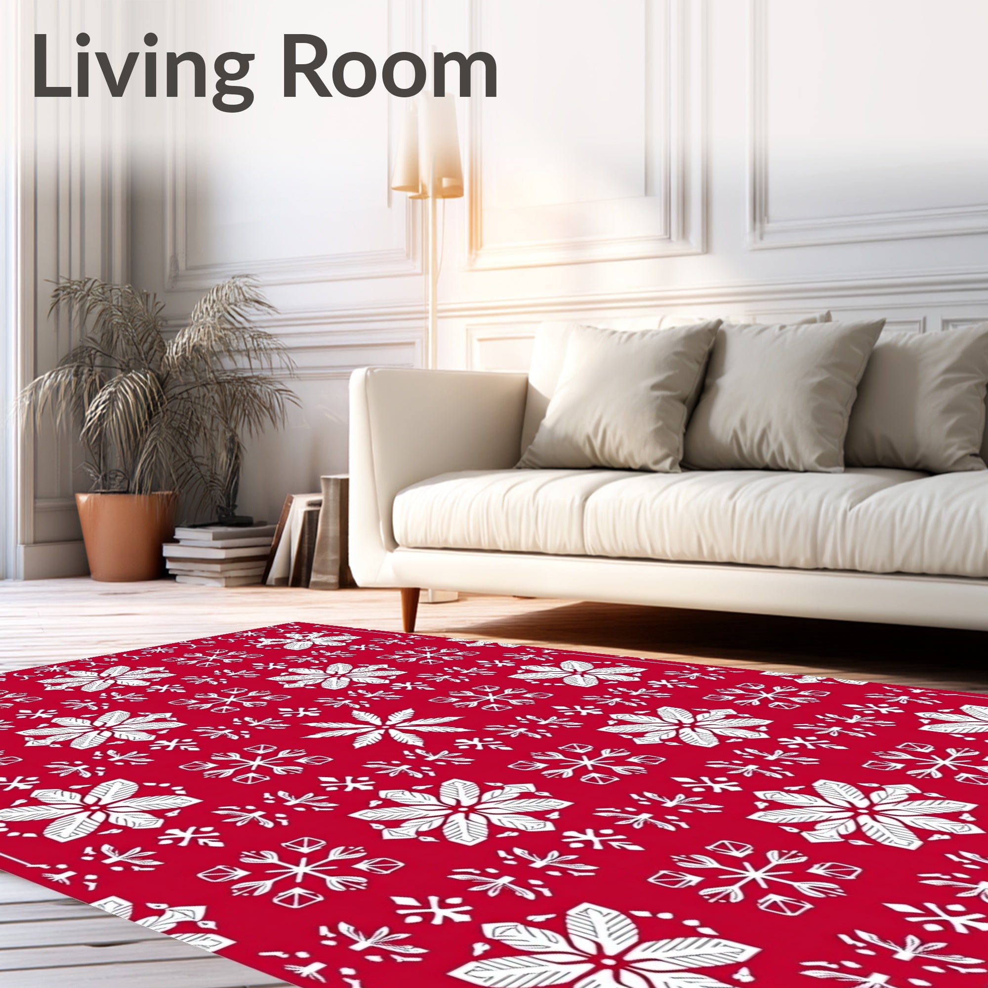 Crimson White Snowflake Blanket Stitch Rug