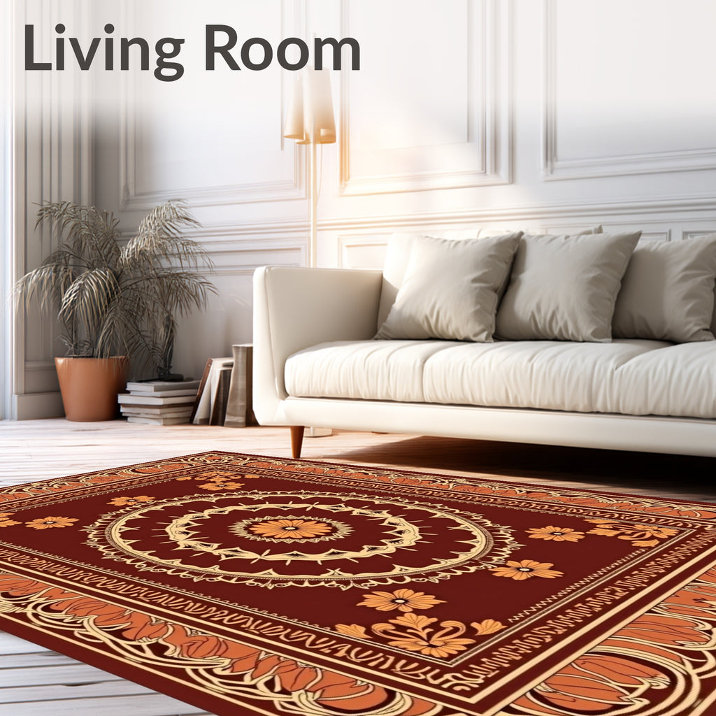 Warm Amber Floral Medallion Border Rug