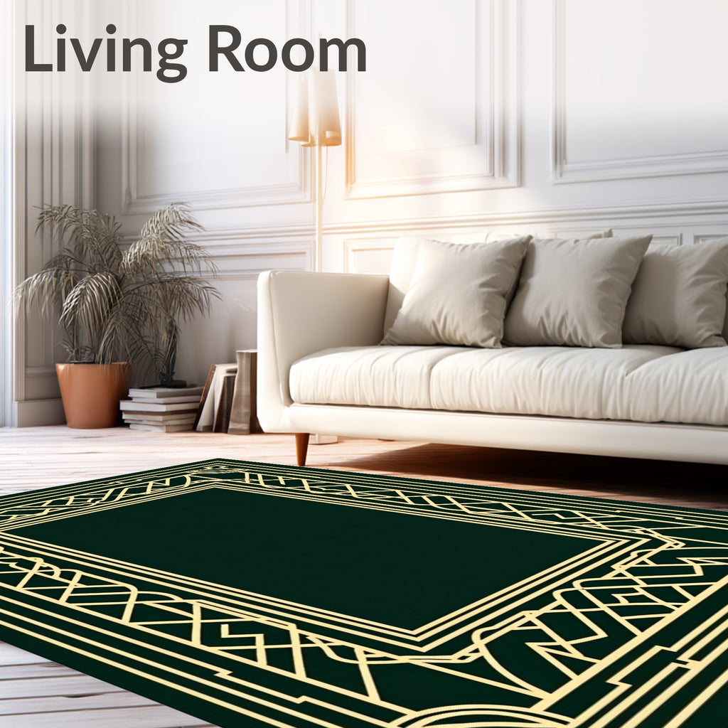 Elegant Gold Geometric Deco Frame Rug