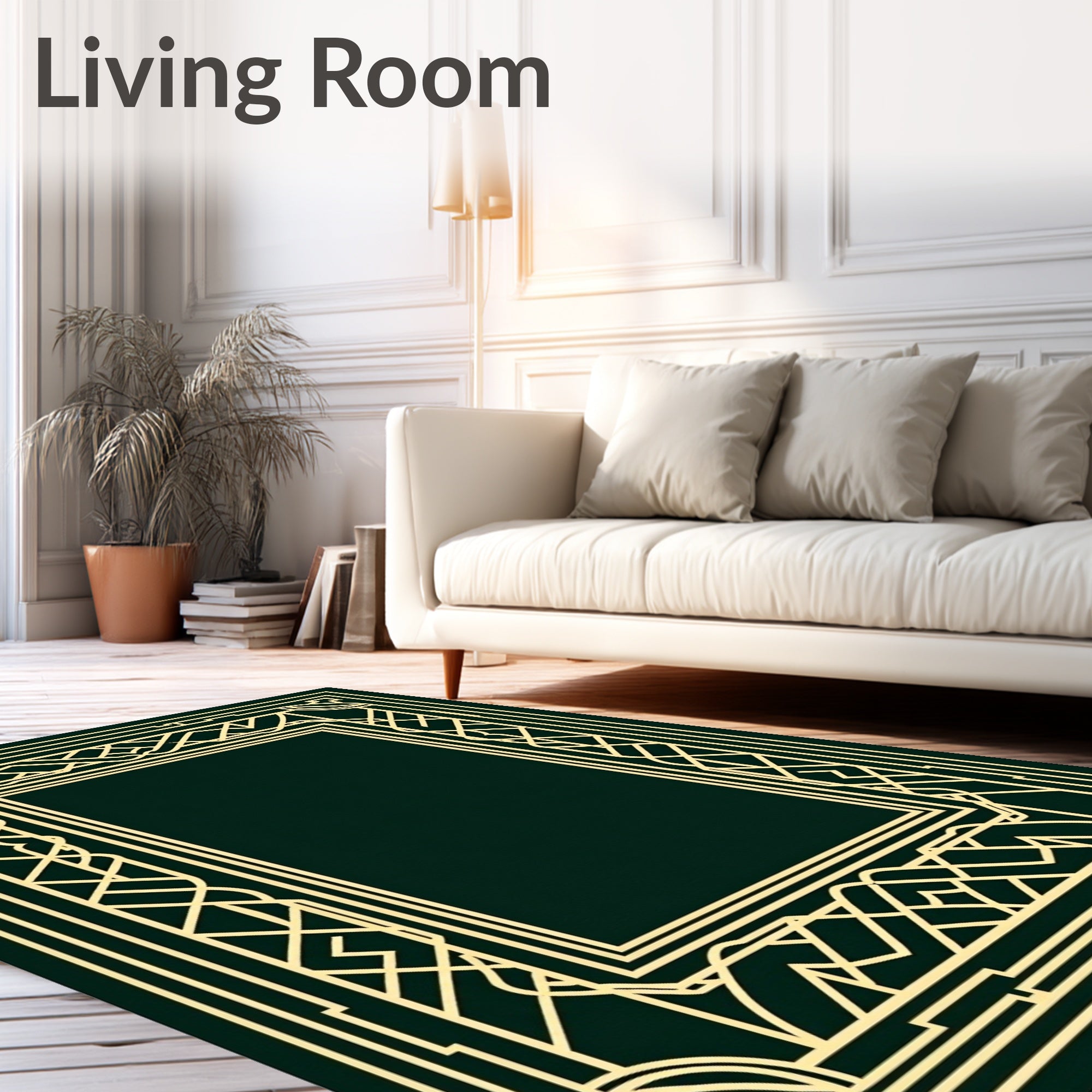 Elegant Gold Geometric Deco Frame Rug