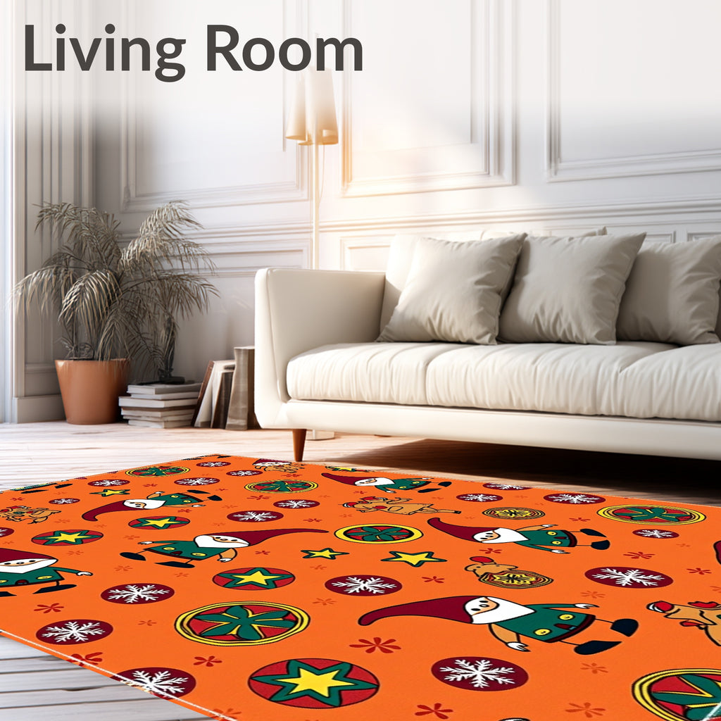 Whimsical Gnome Christmas Orange Medallion Rug