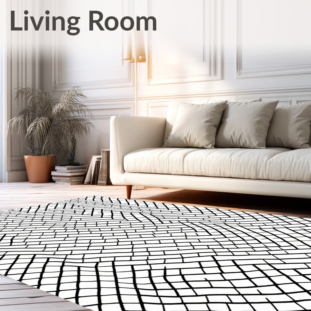 Wavy Black Herringbone Geometric Weave Rug