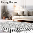 Wavy Black Herringbone Geometric Weave Rug
