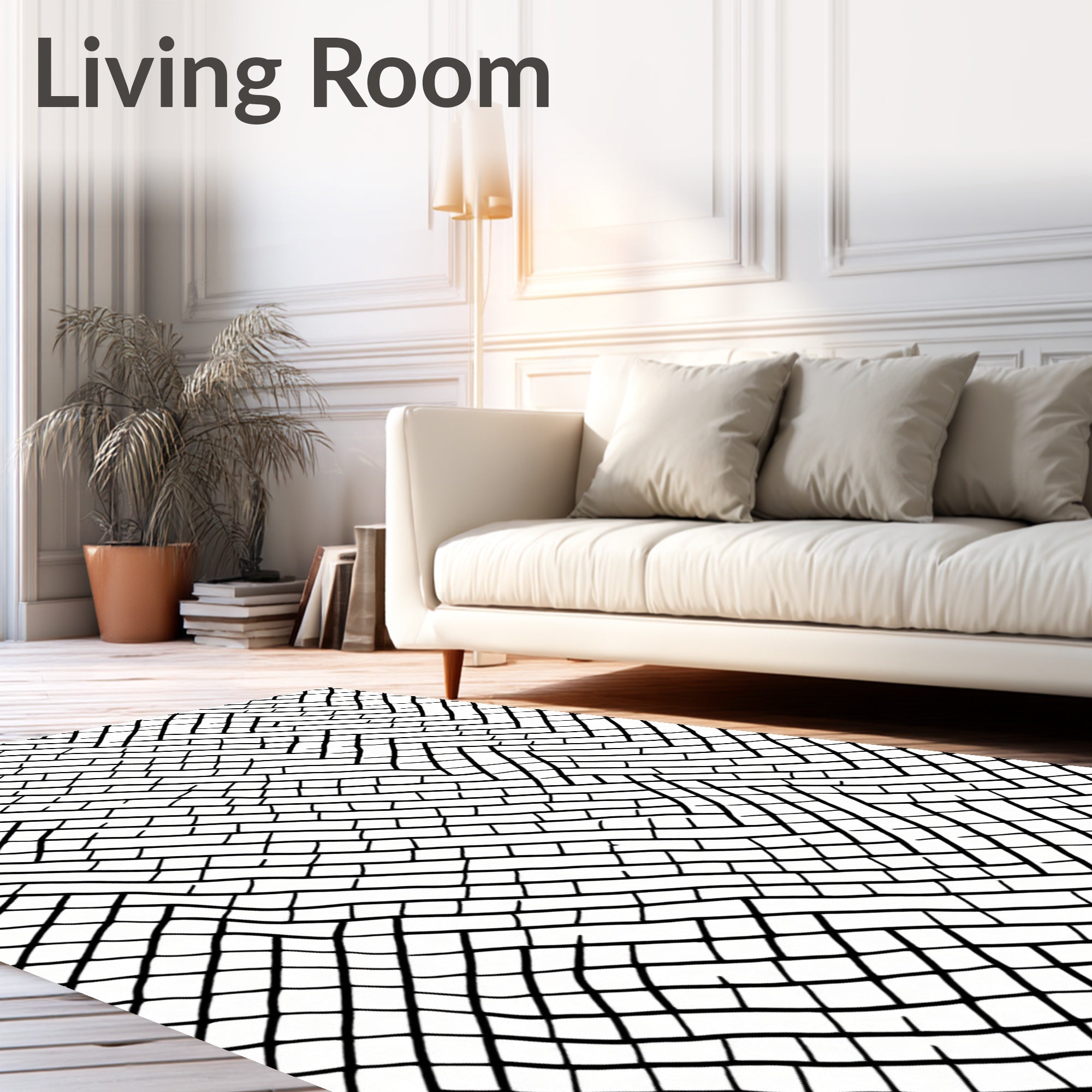 Wavy Black Herringbone Geometric Weave Rug