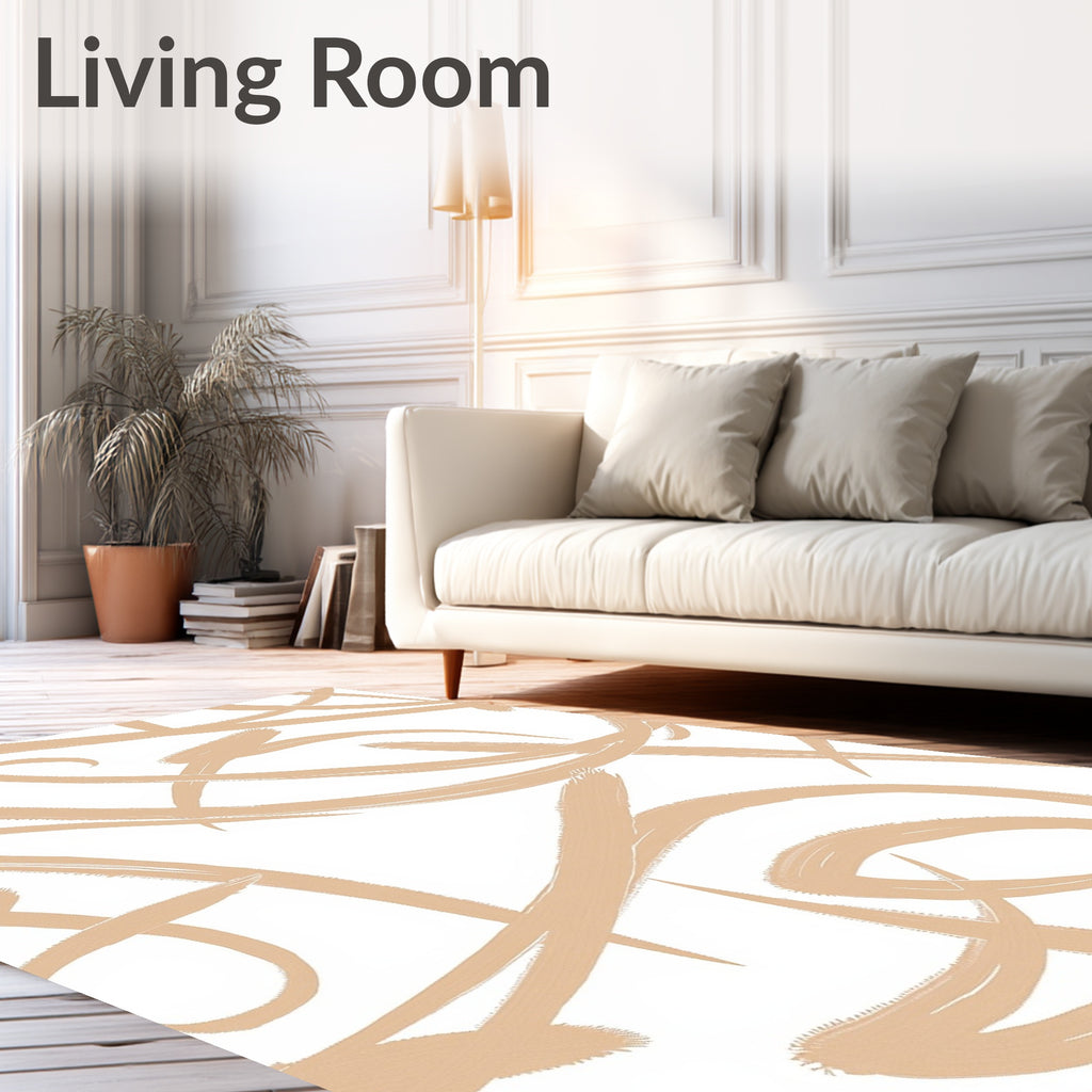 Abstract Tan Swirl Brush Strokes Rug