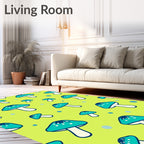 Teal Mushroom Dots Lime Background Rug